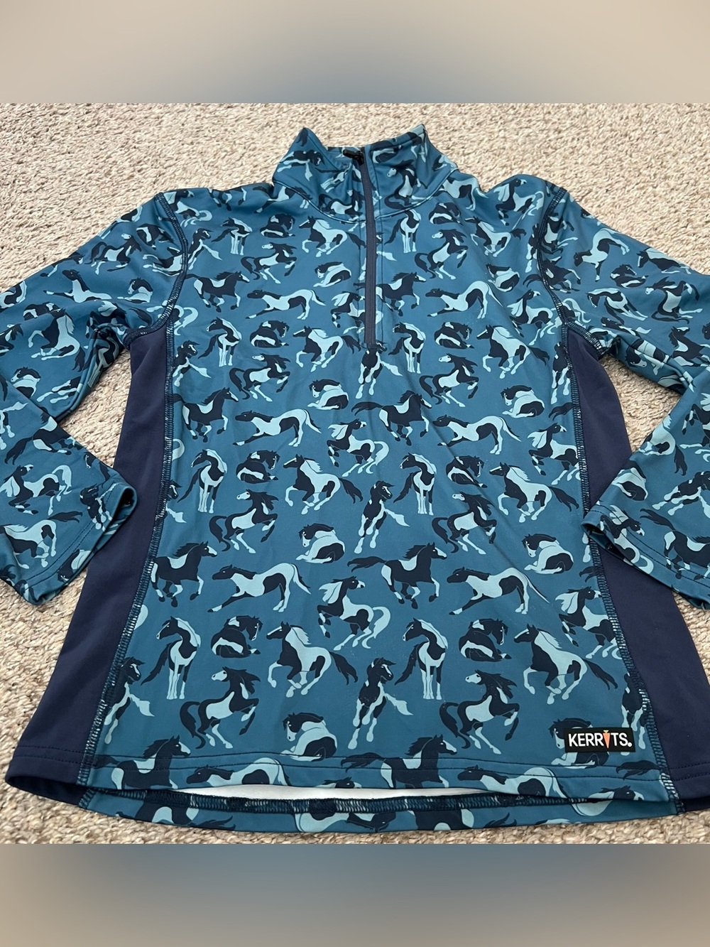 Kerrits Teal & Navy Horse-Print Kids Top  Size Medium